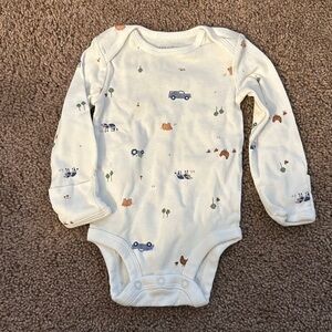 Carter's Cream and Blue Bodysuit with Playful Car Print